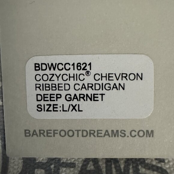 Barefoot Dreams Cozychic Chevron Ribbed Cardigan Size L/XL Deep Garnet New - Picture 8 of 10